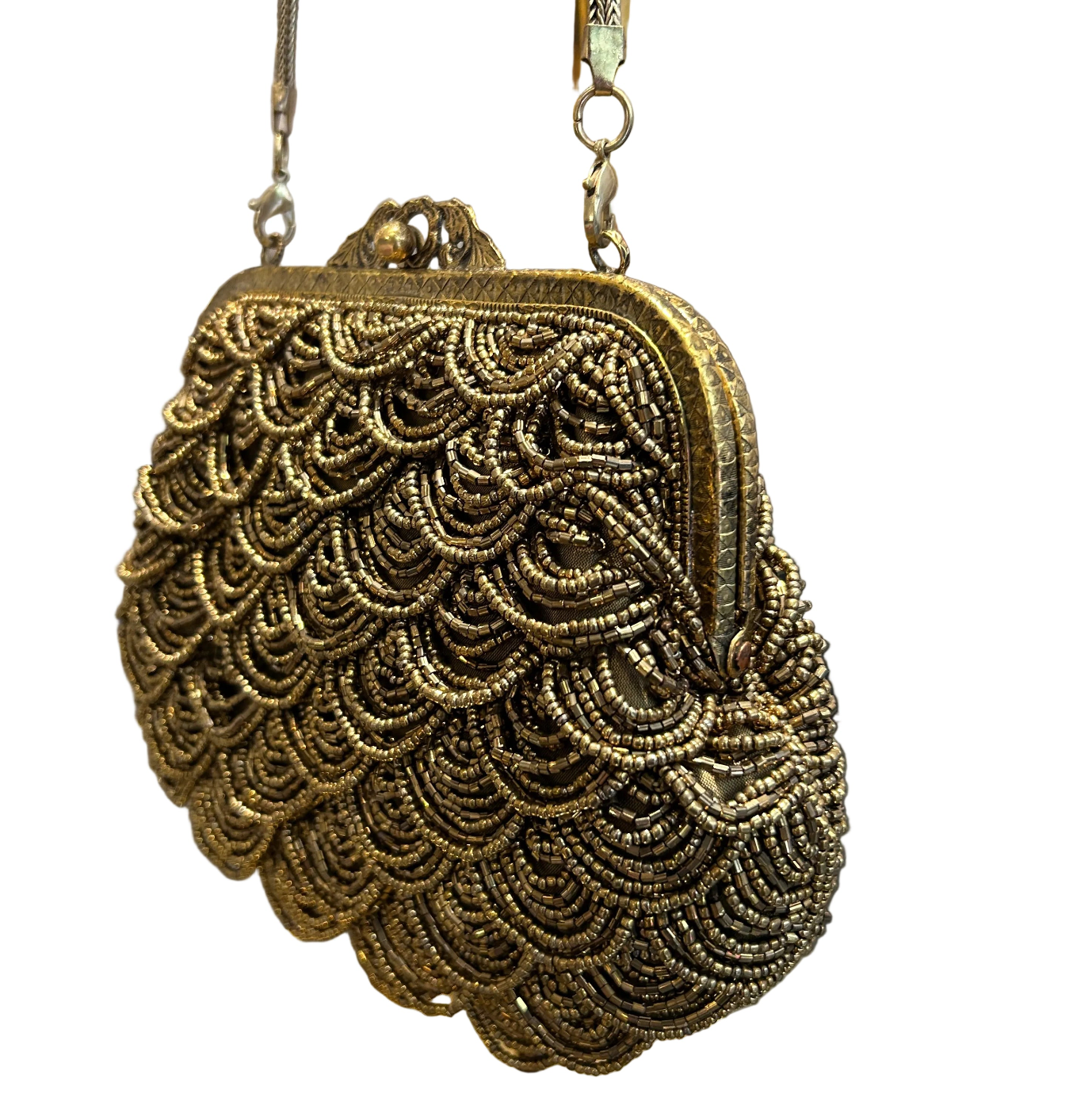 Bolso  de fiesta estética vintage con mostacillas doradas