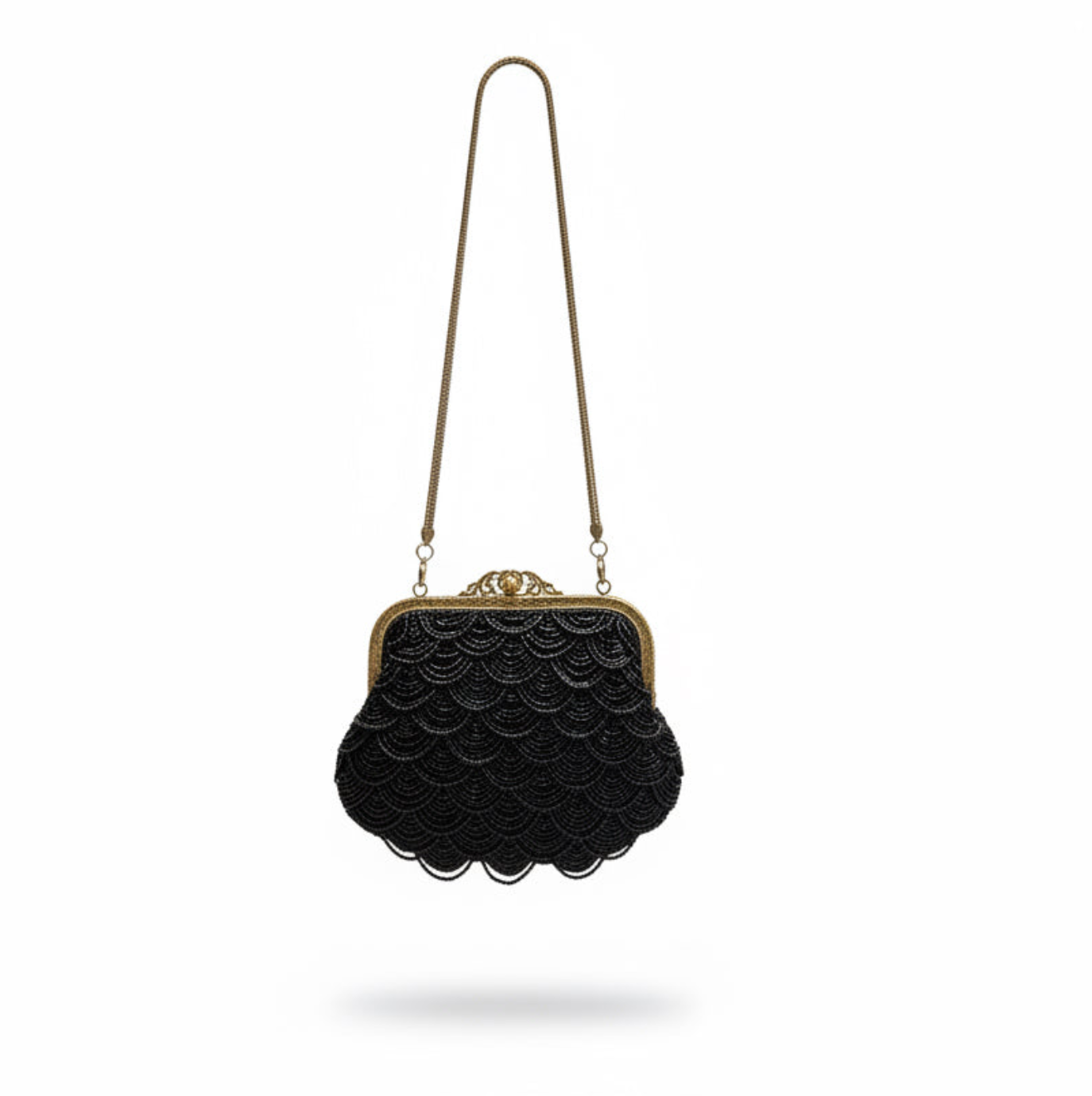 Bolso  de fiesta estética vintage con mostacillas negras