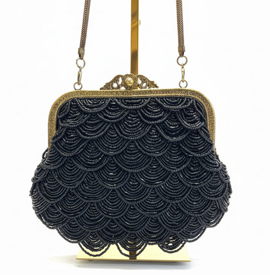 Bolso  de fiesta estética vintage con mostacillas negras
