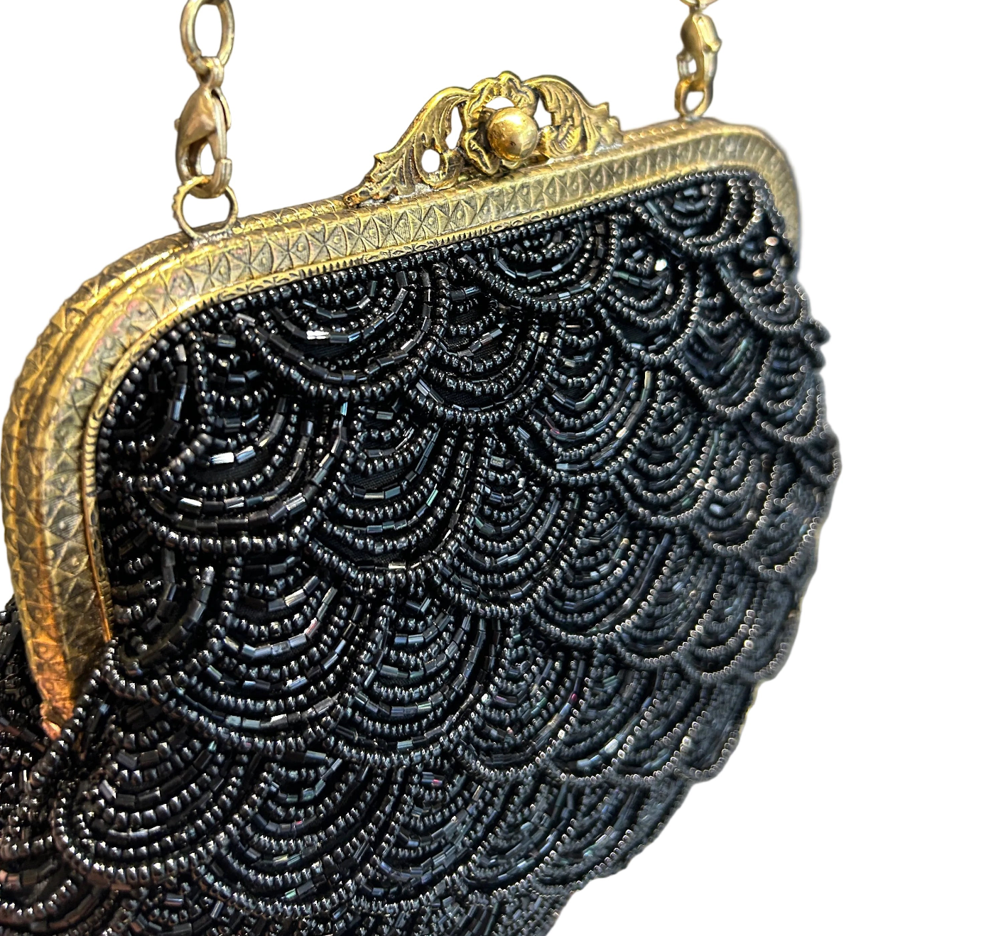 Bolso  de fiesta estética vintage con mostacillas negras