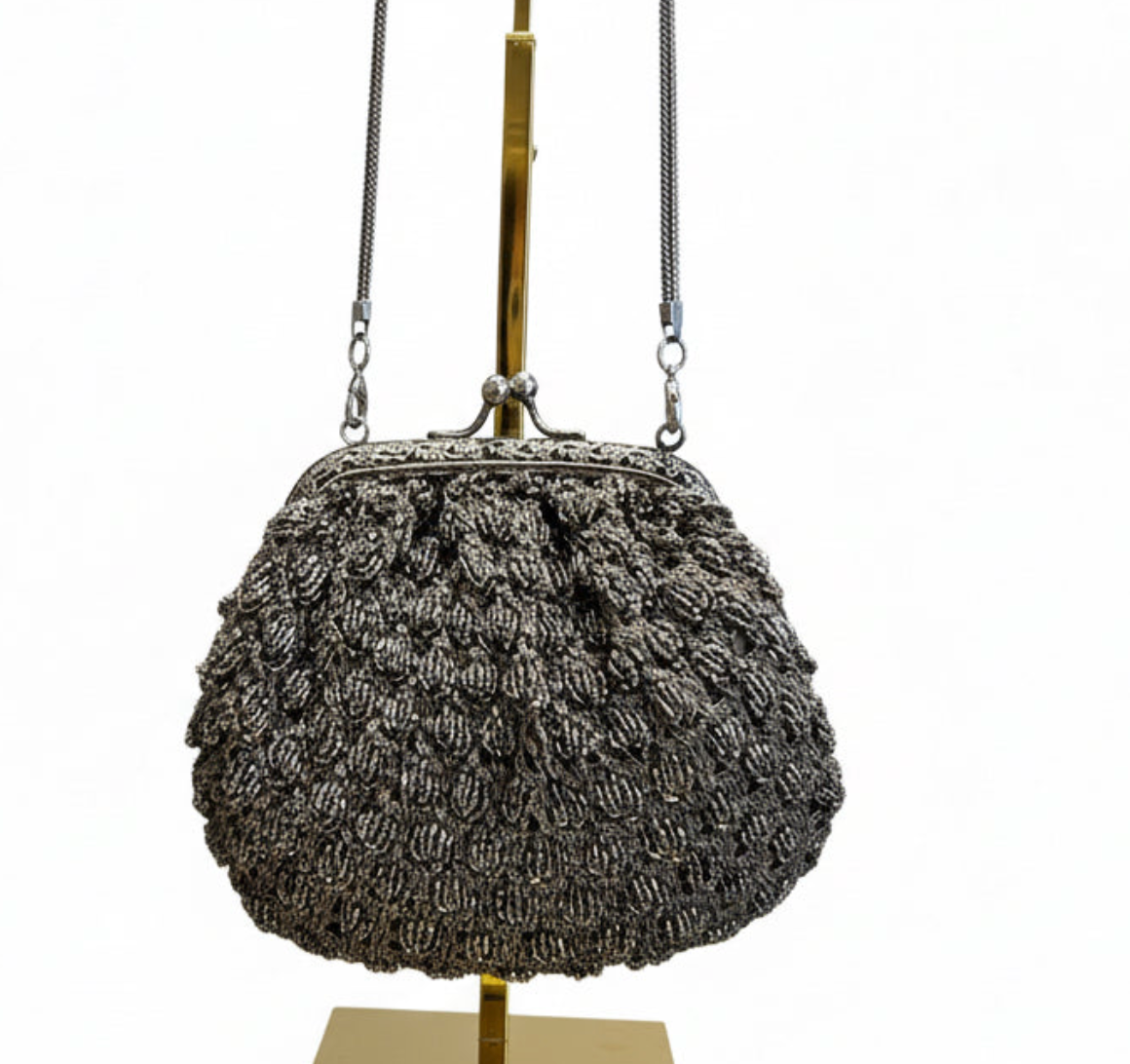Bolso tejido gris y peltre