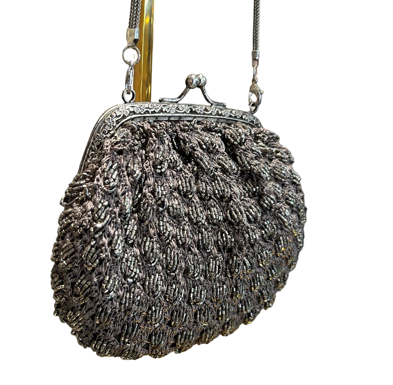 Bolso tejido gris y peltre