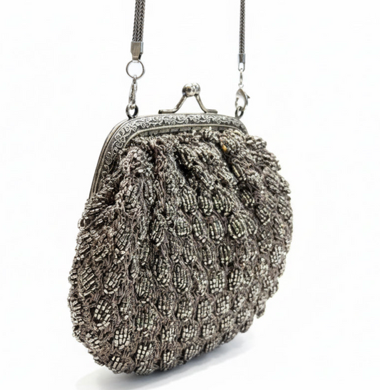 Bolso tejido gris y peltre