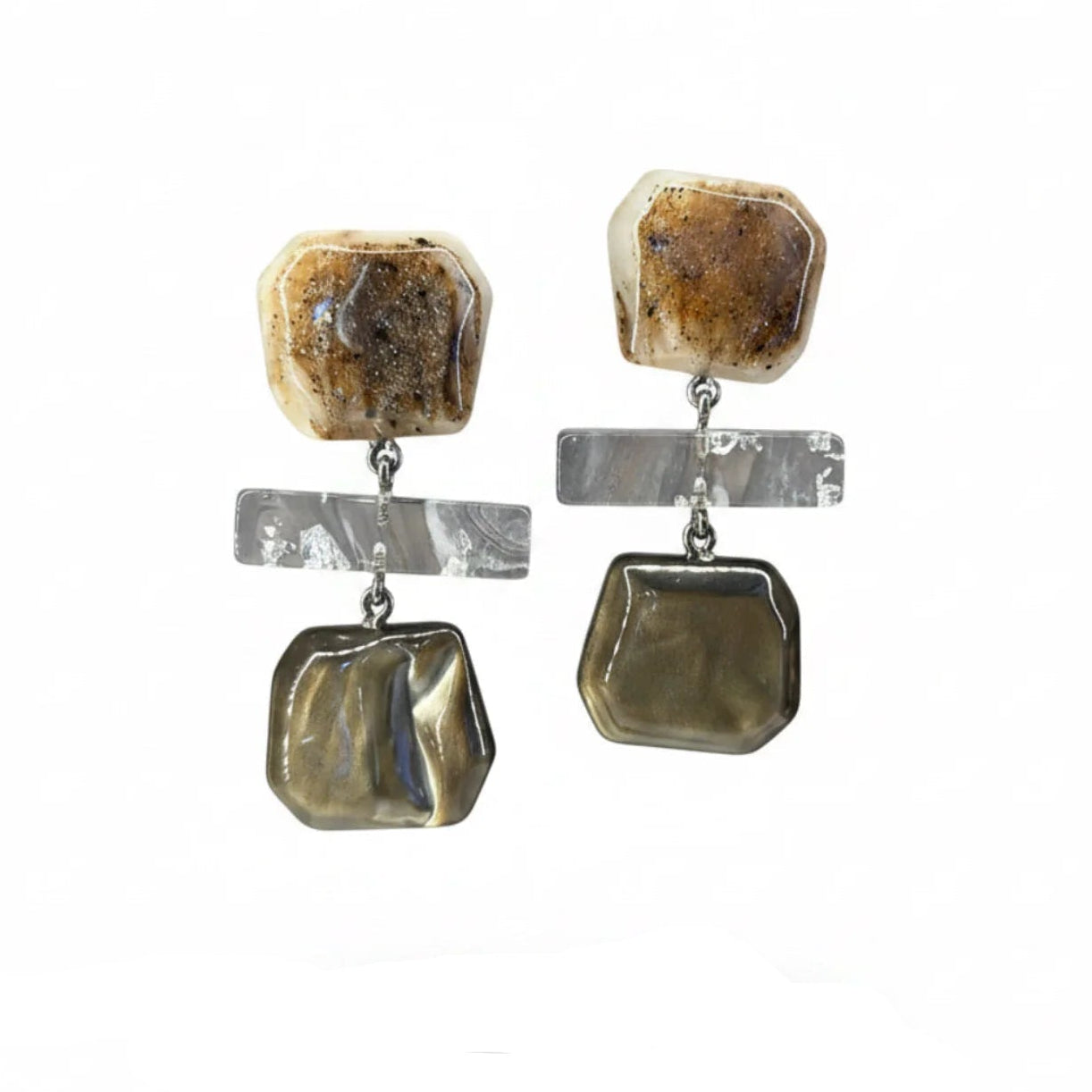 Pendientes Escultóricos de resina Marmolada visón y gris