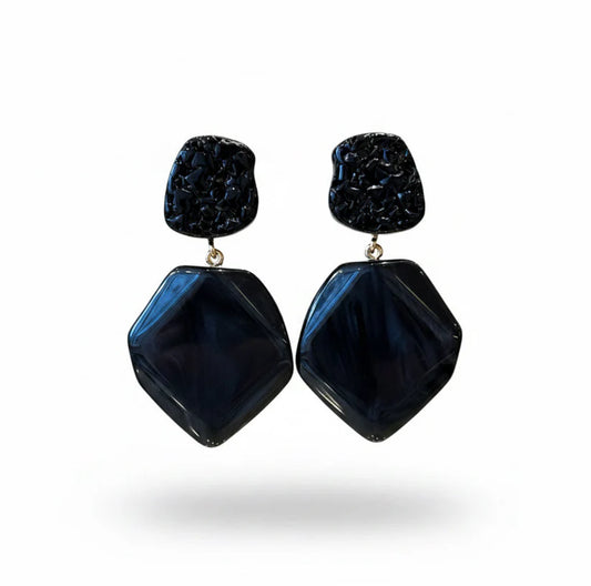 Pendientes italianos de resina negra efecto piedra volcánica