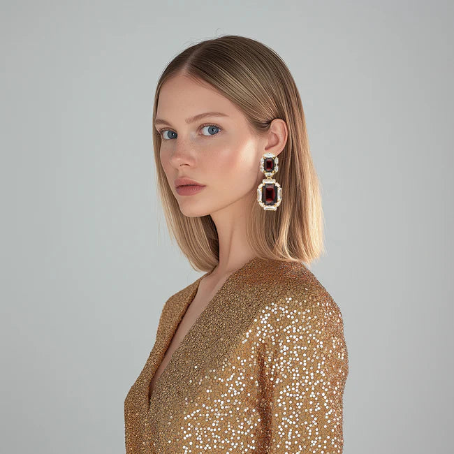 Pendientes de fiesta cristal borgona A.H.