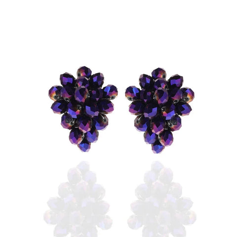 Pendientes clip racimo cristalitos color morado oscuro