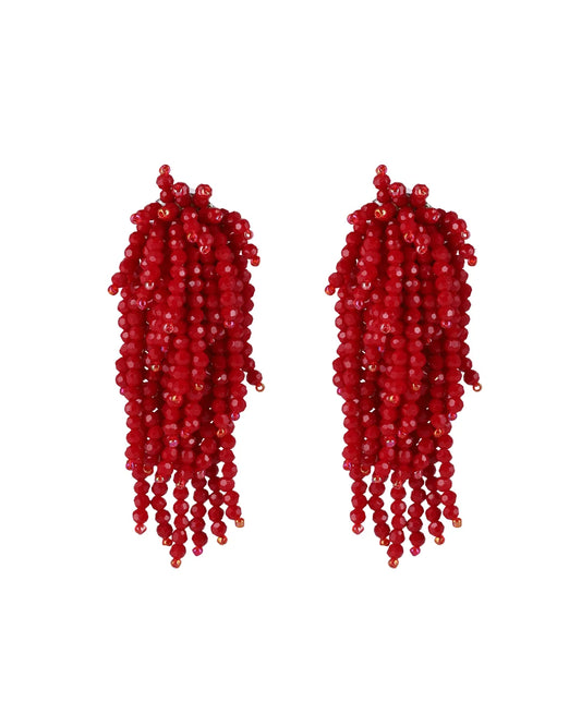 Pendientes cascada de cristal facetado rojo