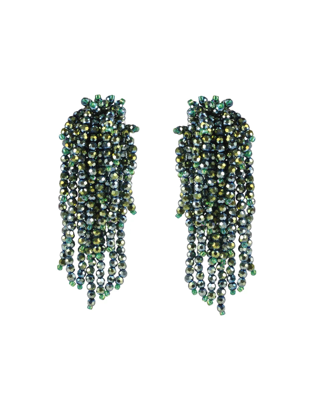 Pendientes cascada de cristal facetado tornasol verde olivas