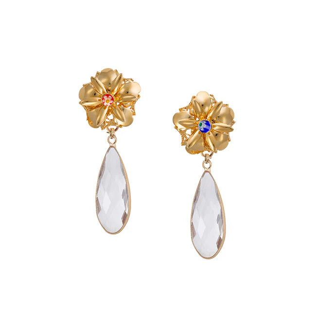 Pendientes gota de cristal y flor . A.H.