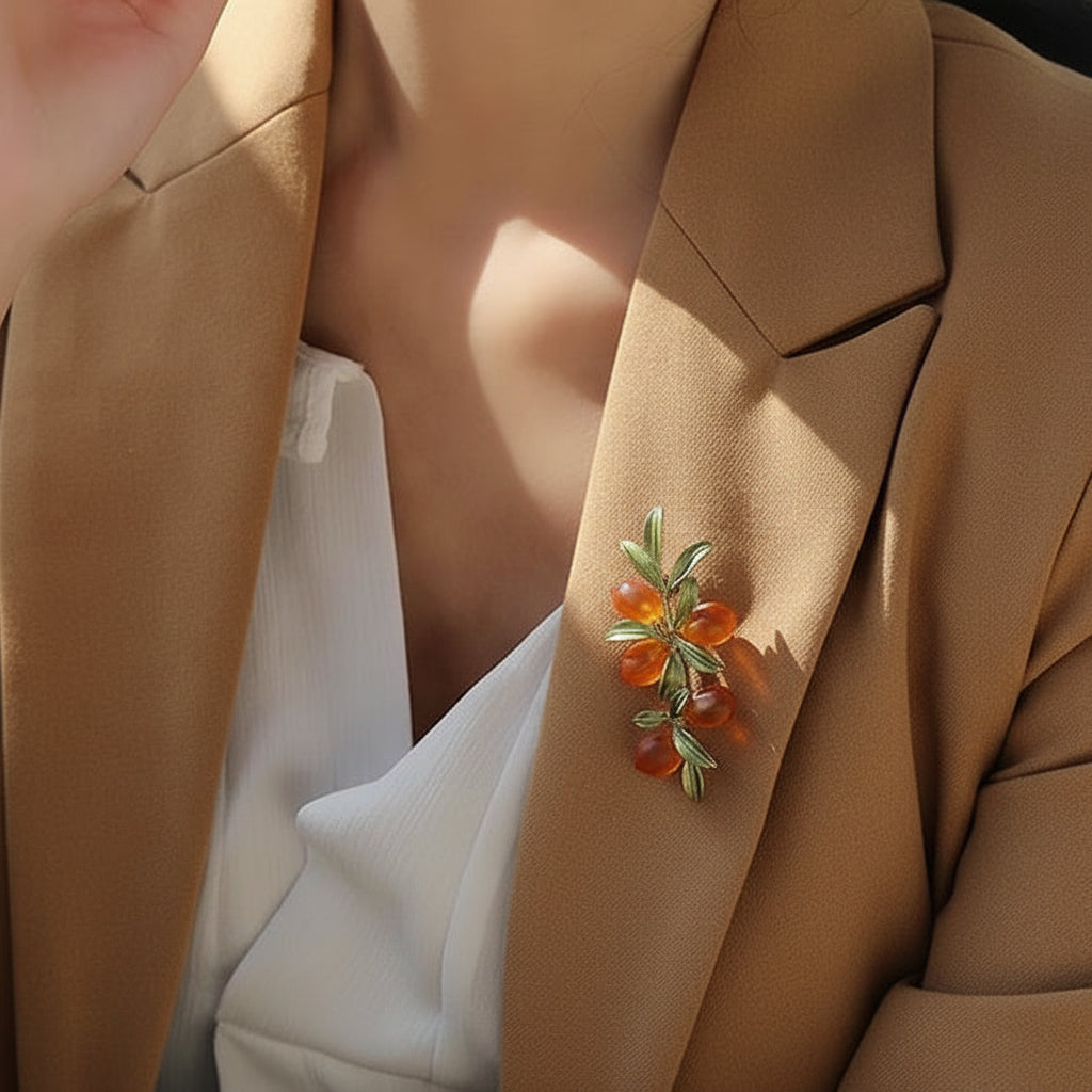 Broche rama de olivo con ágata