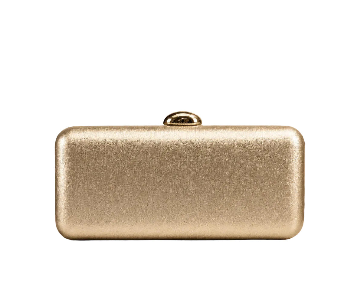 Clutch de fiesta color oro suave y cierre dorado