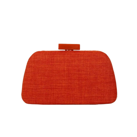 Cartera de fiesta en lino color naranja teja