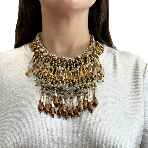 Collar de fiesta cascada de cristal (dorado - plateado)