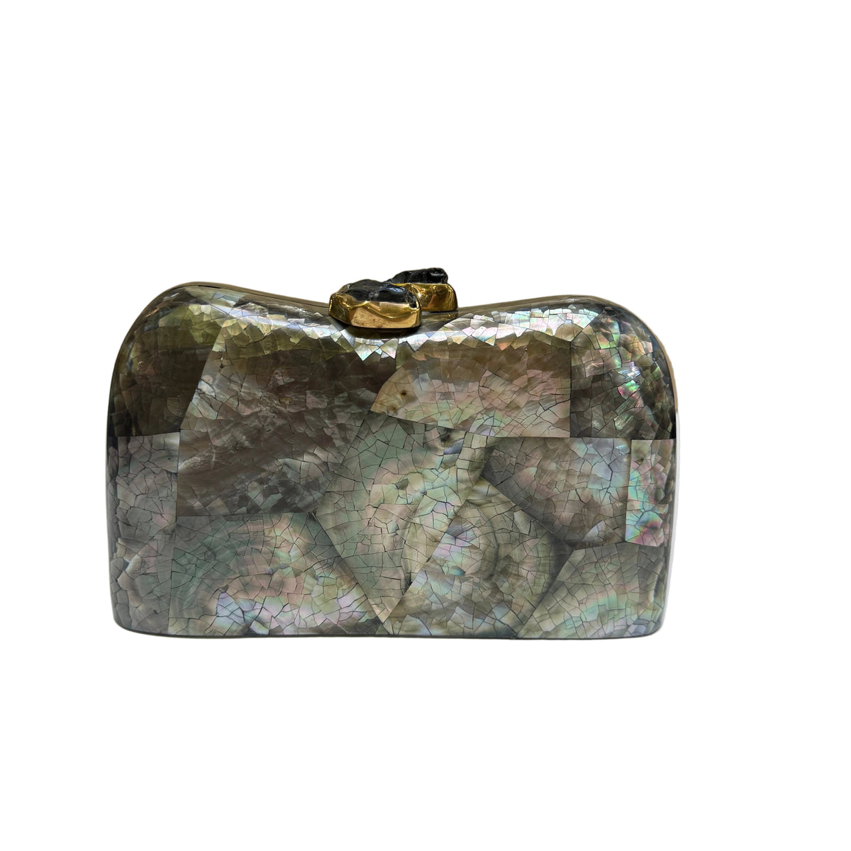 Bolso joya artesanal en nácar gris irisaciones verdosas
