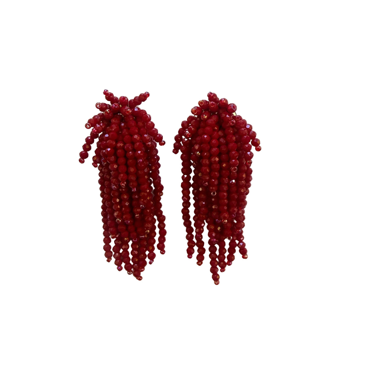 Pendientes cascada de cristal facetado rojo vino