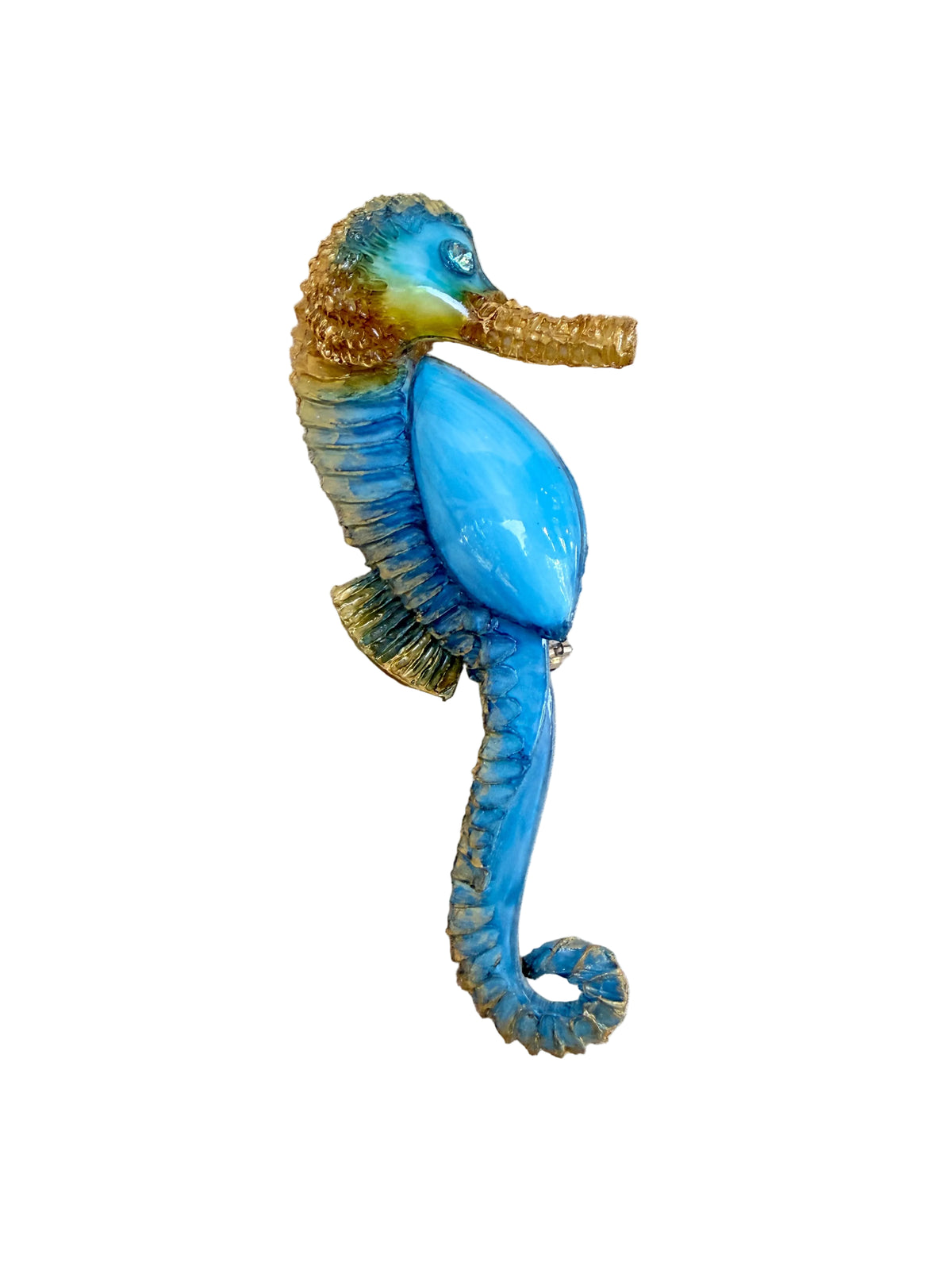 Broche Caballito de Mar en Resina celeste