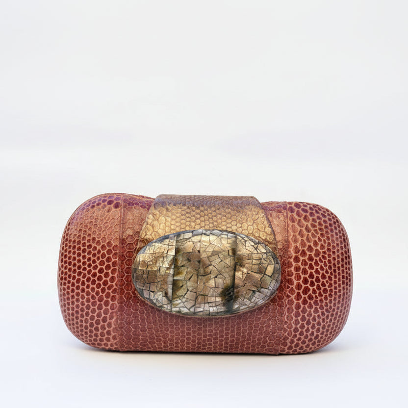 Bolso de Fiesta en Piel color cereza  de Serpiente con Nácar – Edición Limitada