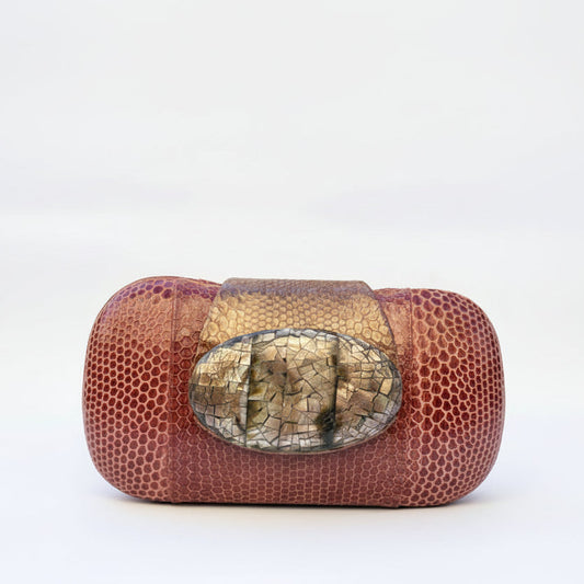 Bolso de Fiesta en Piel color cereza  de Serpiente con Nácar – Edición Limitada