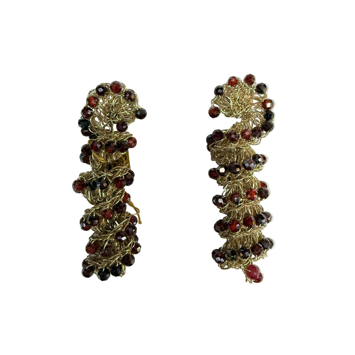 Pendientes tirabuzón de cobre y circonitas granates