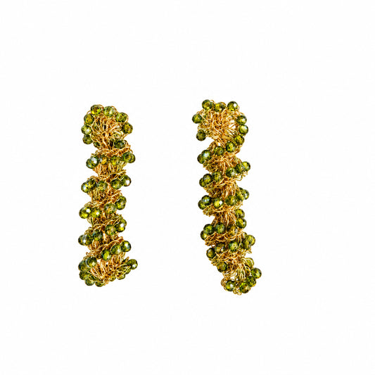 Pendientes tirabuzón de cobre y circonitas verdes