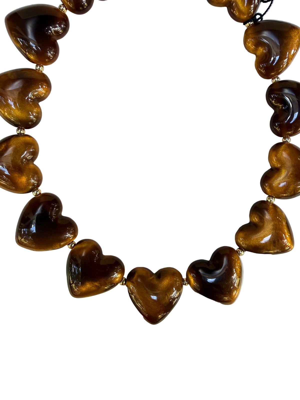 Collar corazones de resina efecto ojo de tigre