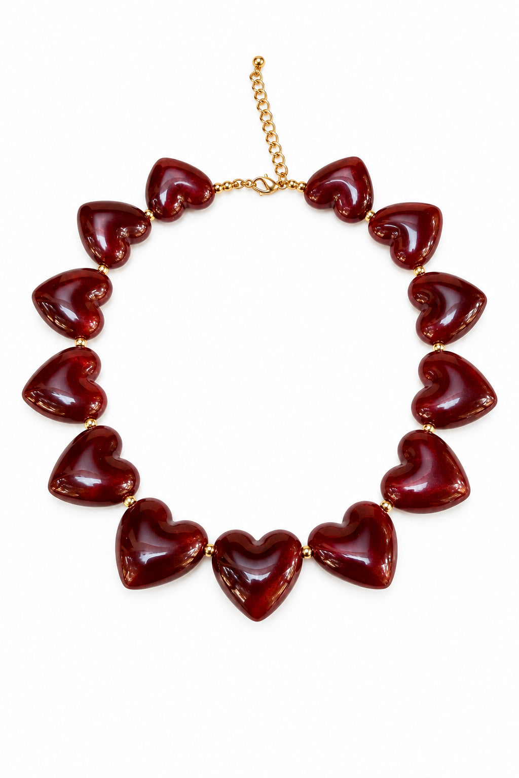 Collar corazones de resina granate