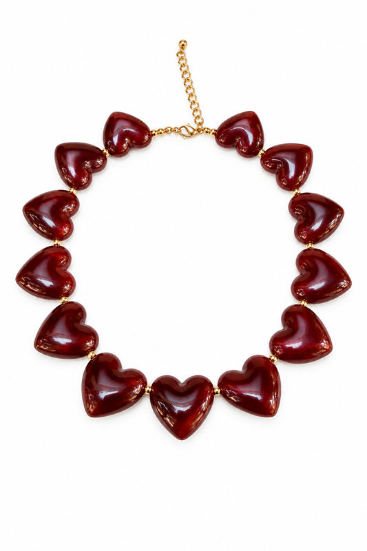 Collar corazones de resina granate