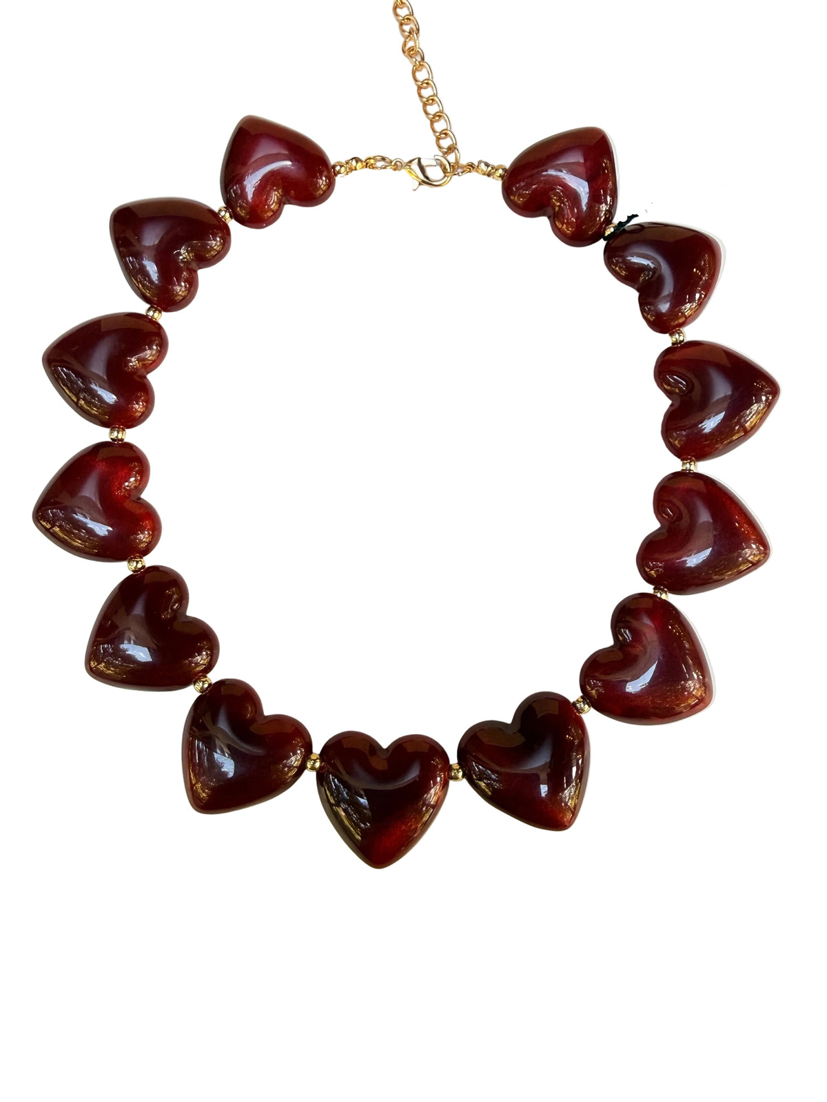 Collar corazones de resina granate