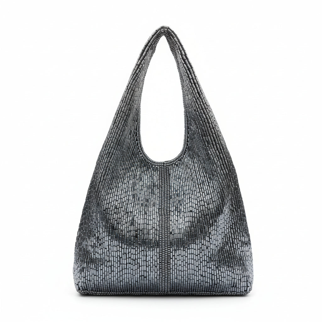 Bolso basket bordado en canutillo azul noche