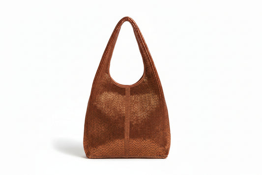 Bolso basket bordado en canutillo cobre