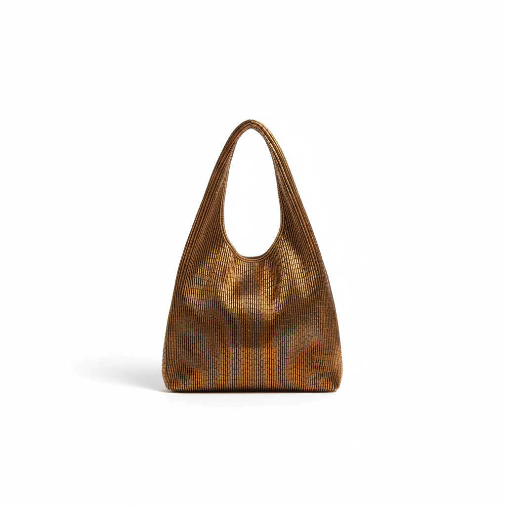 Bolso basket bordado en canutillo cobre