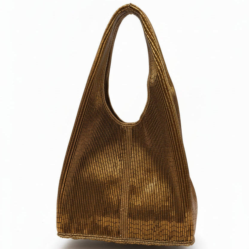 Bolso basket bordado en canutillo cobre