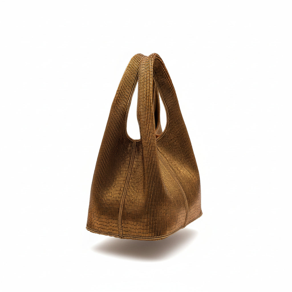 Bolso basket bordado en canutillo cobre