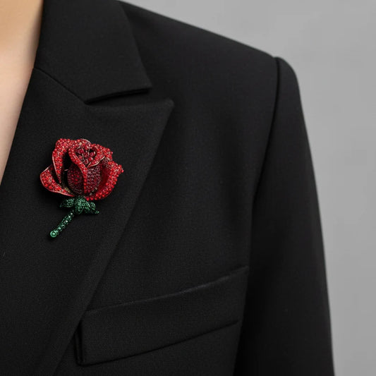 Broche de micropavé rosa roja