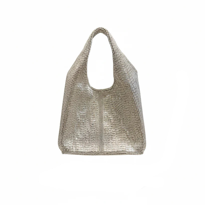 Bolso basket bordado en canutillo plateado