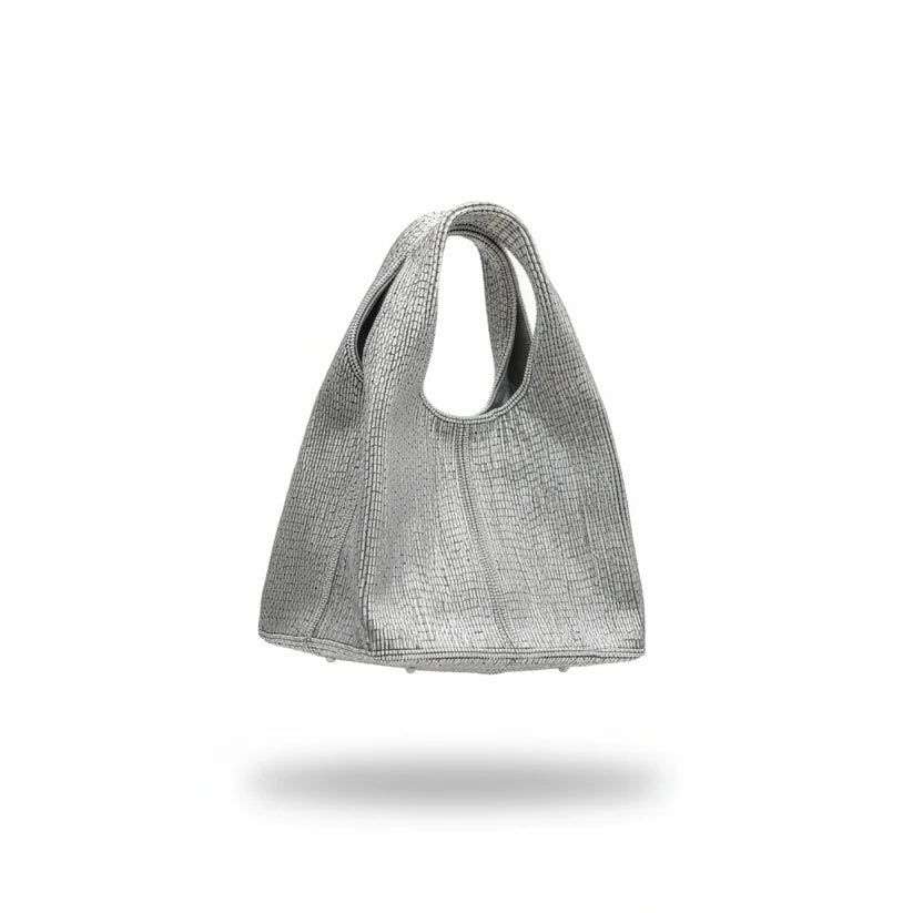 Bolso basket bordado en canutillo plateado