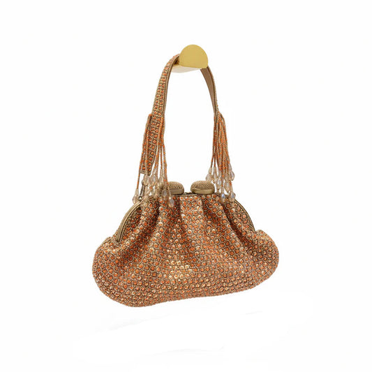 Clutch estilo vintage bordado en lentejuelas oro y naranja