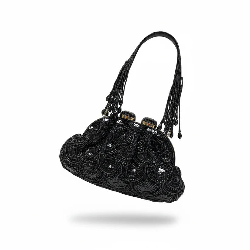 Clutch estilo vintage bordado en lentejuelas negras