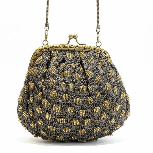 Bolso tejido gris y dorado