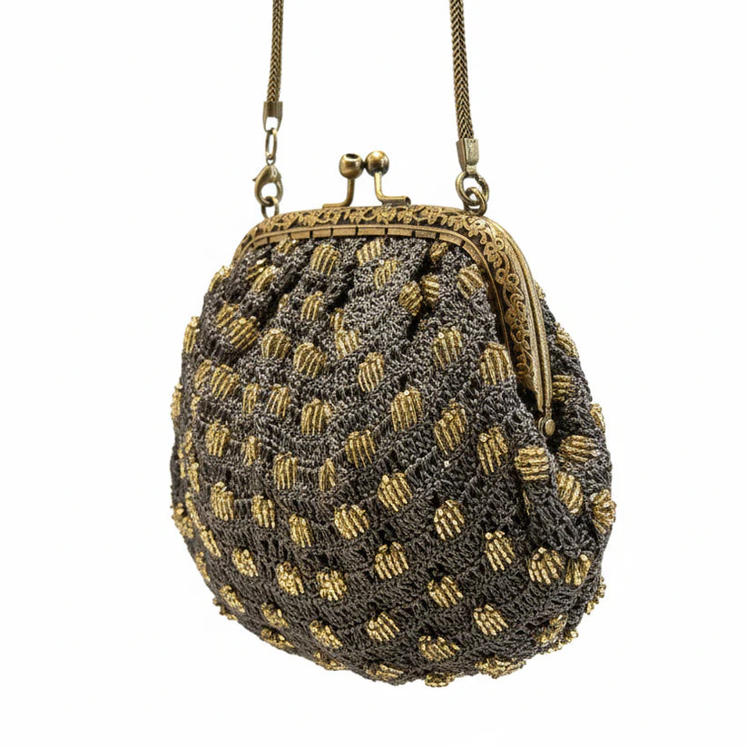 Bolso tejido gris y dorado