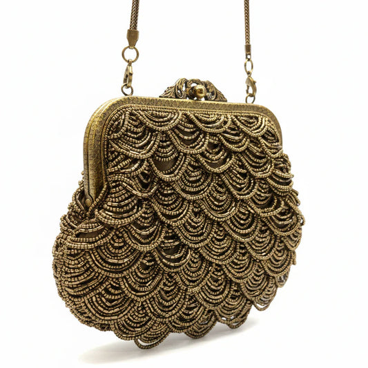 Bolso  de fiesta estética vintage con mostacillas doradas