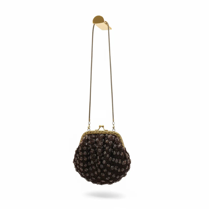 Bolso tejido marrón y oro