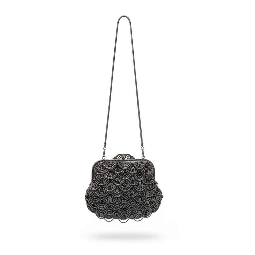 Bolso  de fiesta estética vintage con mostacillas plata oscura (gun)
