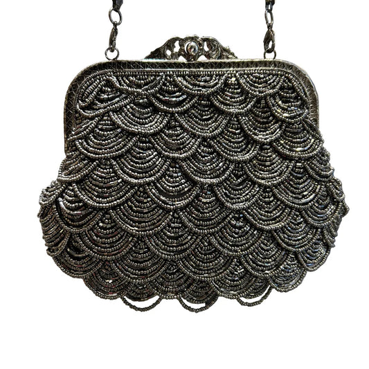 Bolso  de fiesta estética vintage con mostacillas plata oscura (gun)