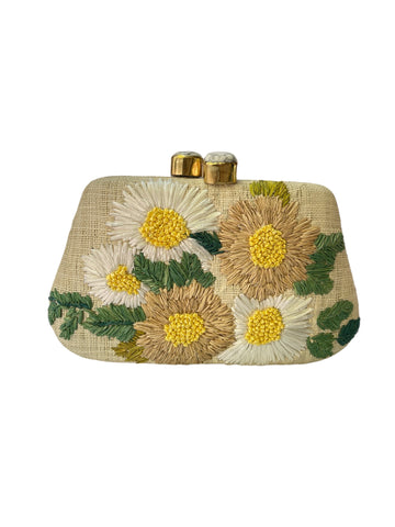 Clutch artesanal buntal margaritas bordadas