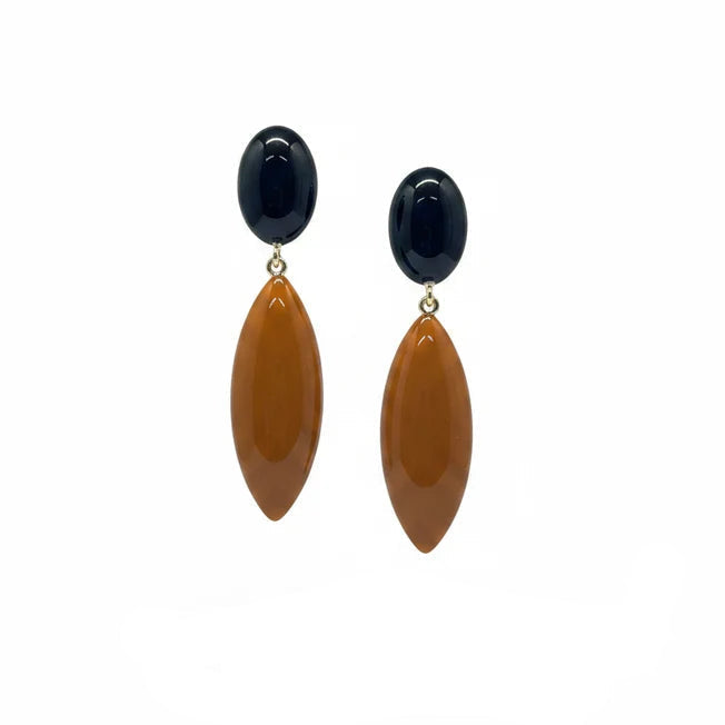 Pendientes alargados de resina italiana en color toffee y negro