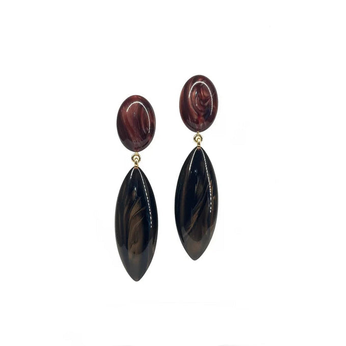 Pendientes alargados de resina italiana en color burdeos