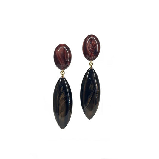 Pendientes alargados de resina italiana en color burdeos