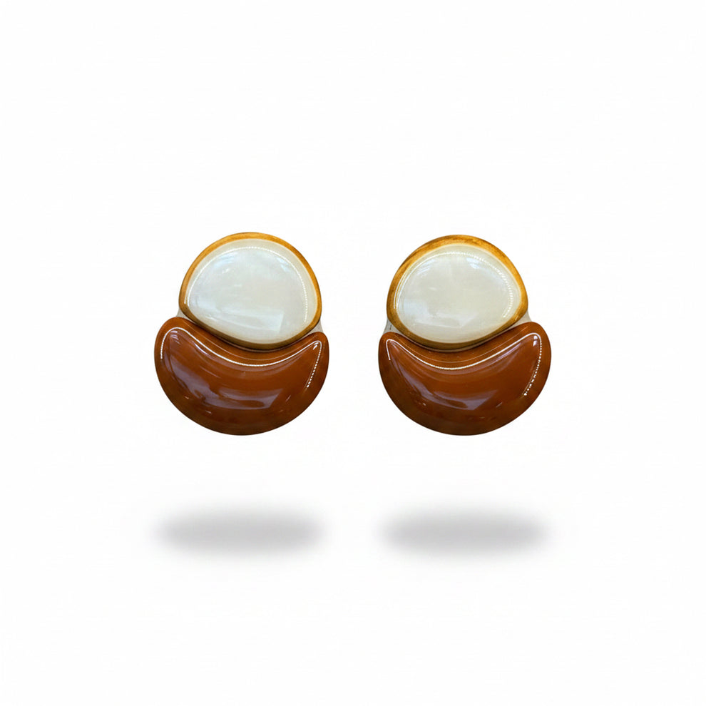 Pendientes resina italiana marrón y beige
